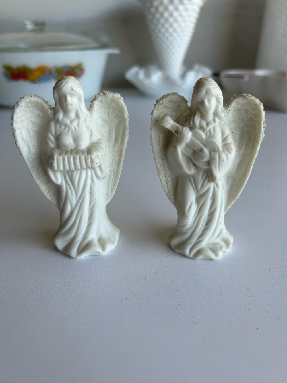 White Ceramic Angel Figurine Duo - Decorative Home Accent